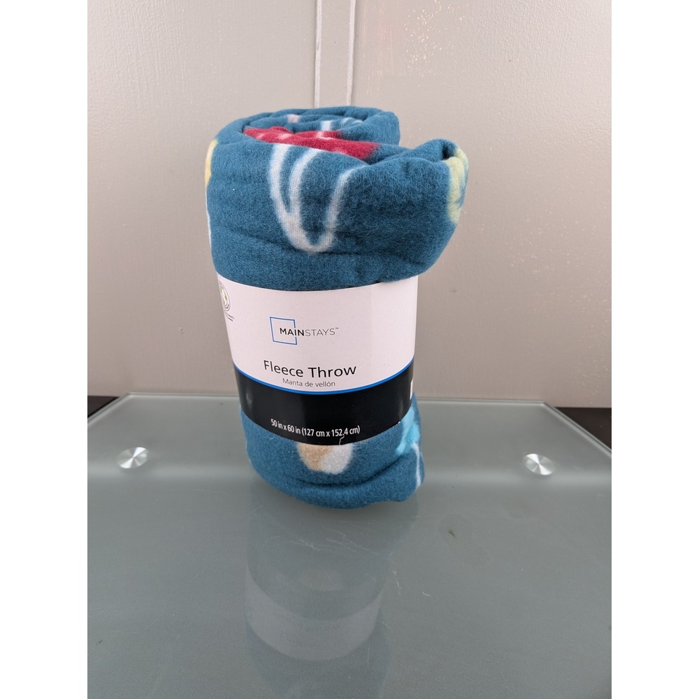 Mainstays Fleece Throw Blanket Teal Blue Mushroom Floral Print 50x60 New - Picture 2 of 4